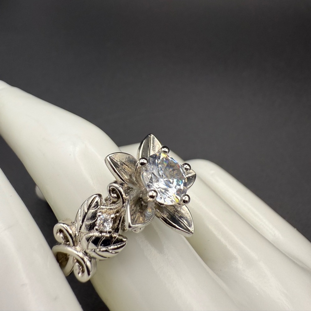 Statement Cz Ring Flower Design Solid Sterling Si… - image 5